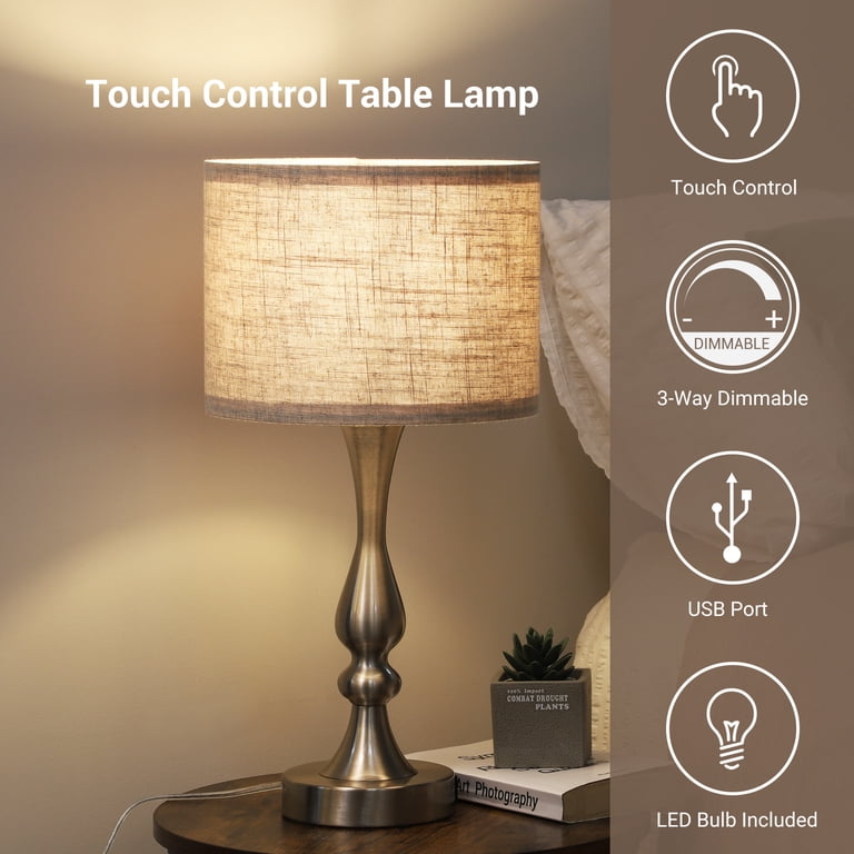 Edishine Touch Control Table Lamps Set of 2 with USB Ports photo 5