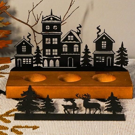 Christmas Decoration Candle Holder Iron Table Centerpiece Art Silhouette Candlestick Holders Christmas Decor Tea Light Candle Holders New House Gift 7.8X4.8inch A