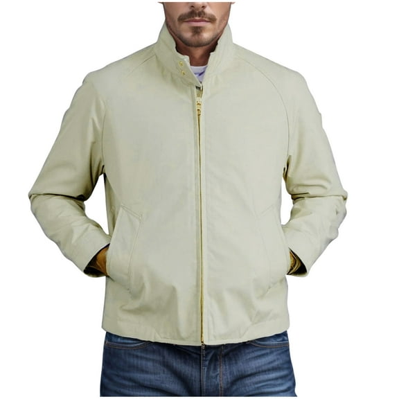 TFEOQRY Casual Jacket for Men Solid Color Button Zipper Overcoat with Pockets Long Sleeve Hoodless Outwear Beige