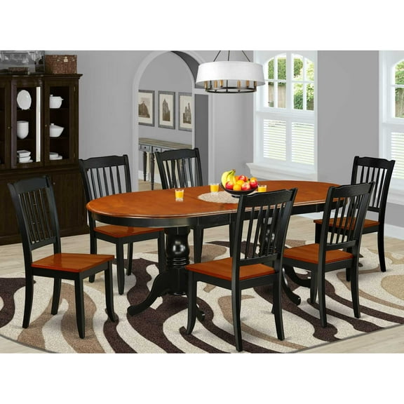 East West Furniture Dining Room Set Black & Cherry, PLDA7-BCH-W