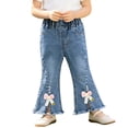thumbnail image 2 of Asxite Toddler Girls Jeans Casual Flared Leg Pants Bow Detail Side Slit Pockets 6 M-5 Y, 2 of 6