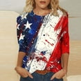 thumbnail image 2 of Womens 4th of July 3/4 Length Sleeve Tops Casual Crew Neck Tunic T-Shirts Funny Graphic Tees American Flag Stars Stripes Shirts Summer Tops Independence Day Patriotic Tees Loose Comfy Blouses, 2 of 5