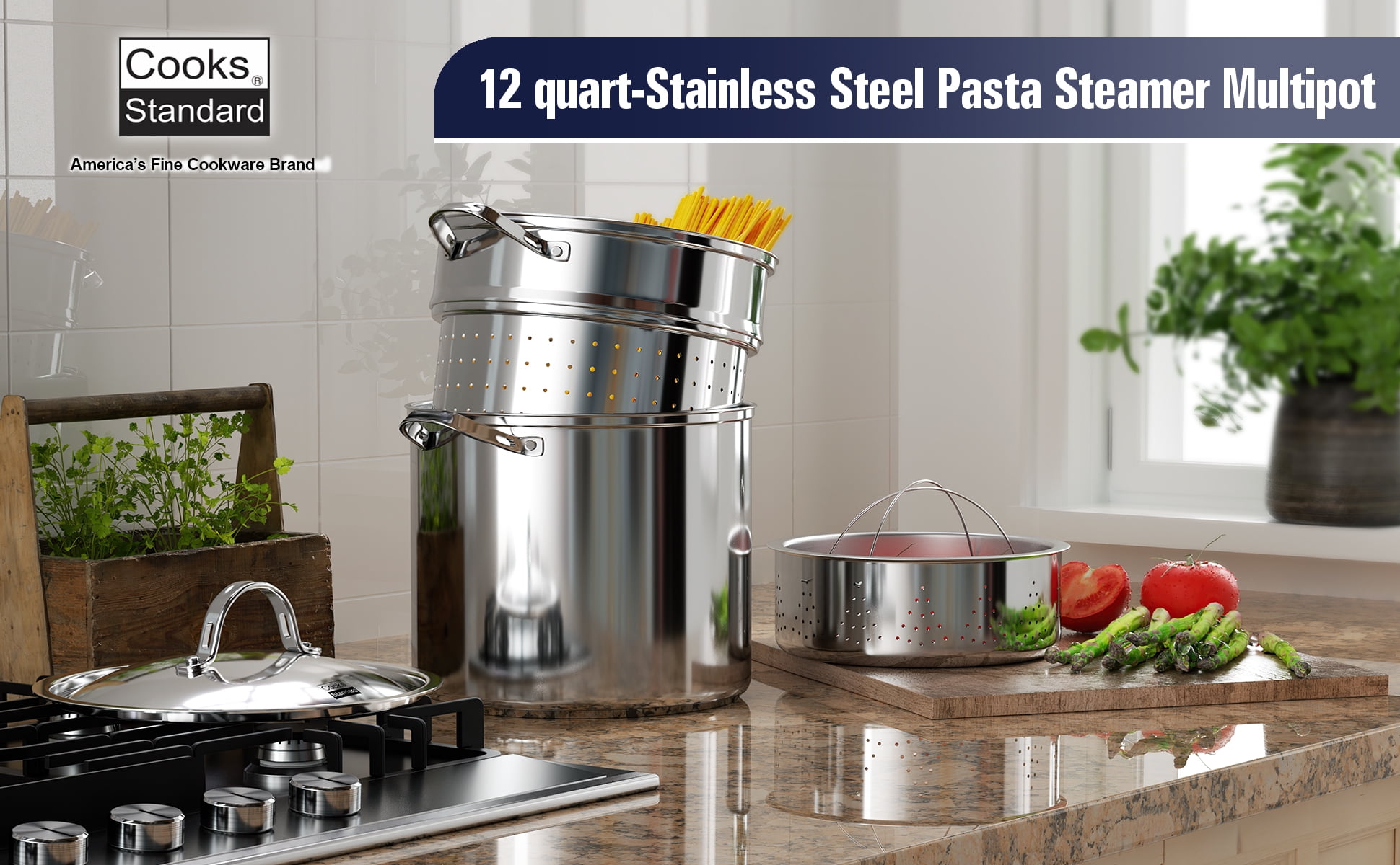 ExcelSteel 12 Qt. Stainless Steel Multi-Cooker Pasta Pot with Lid and Red  Silicone Handles 526 - The Home Depot