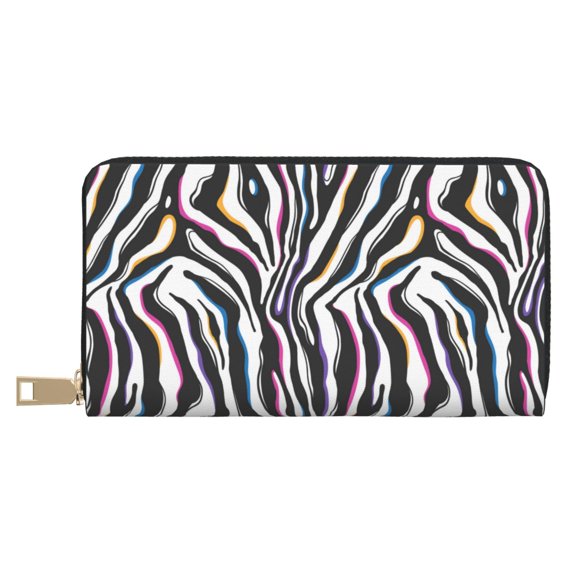 Leather Thin Slim Wallets for Women Men - abstract black white zebra print Clutch Card Wallet for Women Men with Zipper