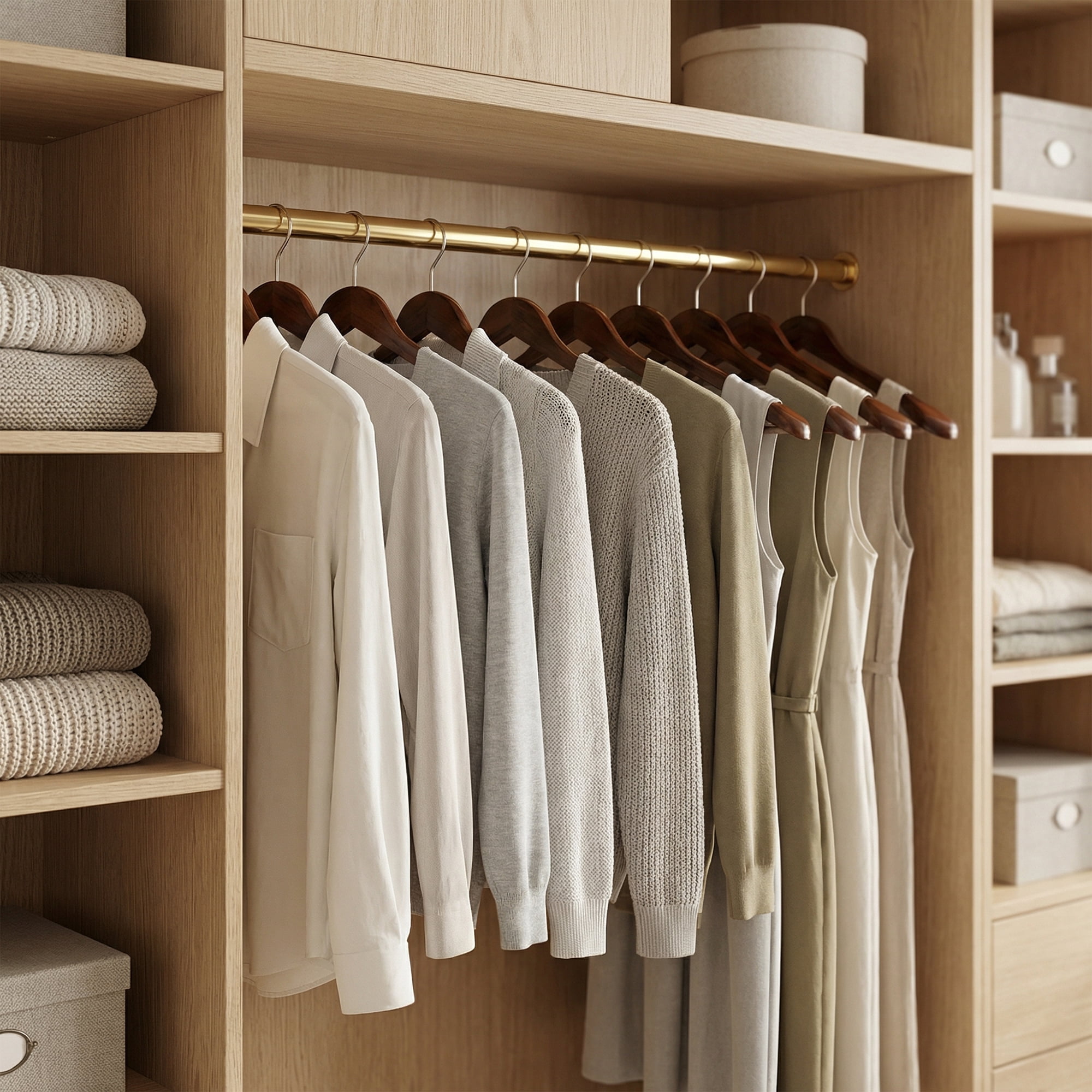 Unique Bargains 2Pcs Wood 360-Degree Space Saving Clothes Hangers Round Hook