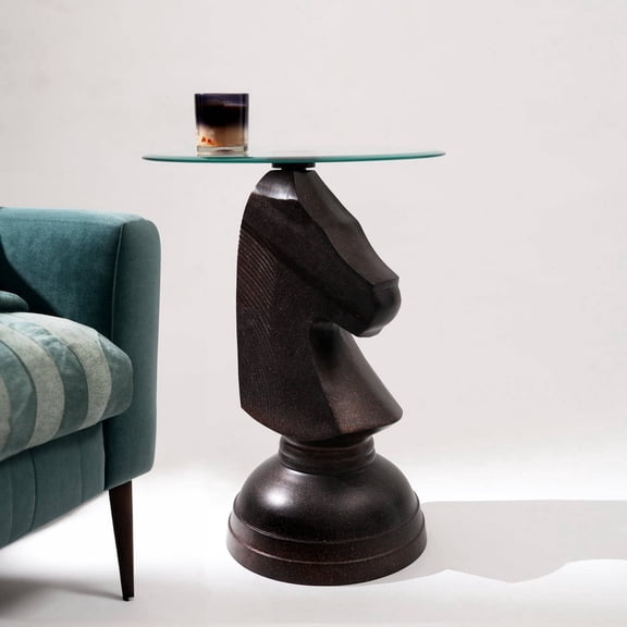 Decorative Aluminum Hammered Horse Motif Accent Table-24"