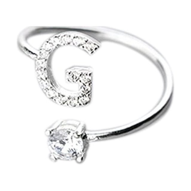 Fashionable And Simple Opening 26 Letters With Diamond Ring Ladies Jewelry