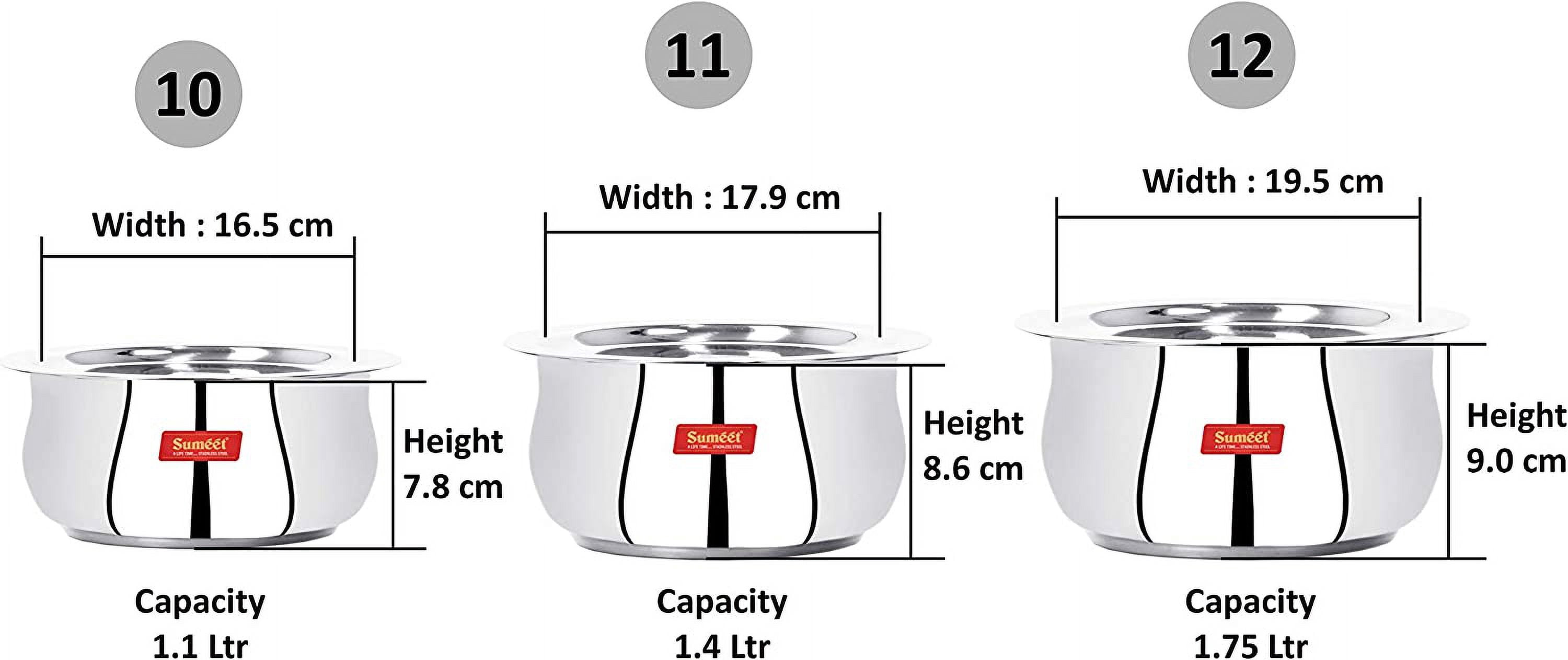 Sumeet 3 Pcs Stainless Steel Induction & Gas Stove Friendly Belly Shape Container Set/Tope/Cookware Set With Lids Size No.10 to No.12