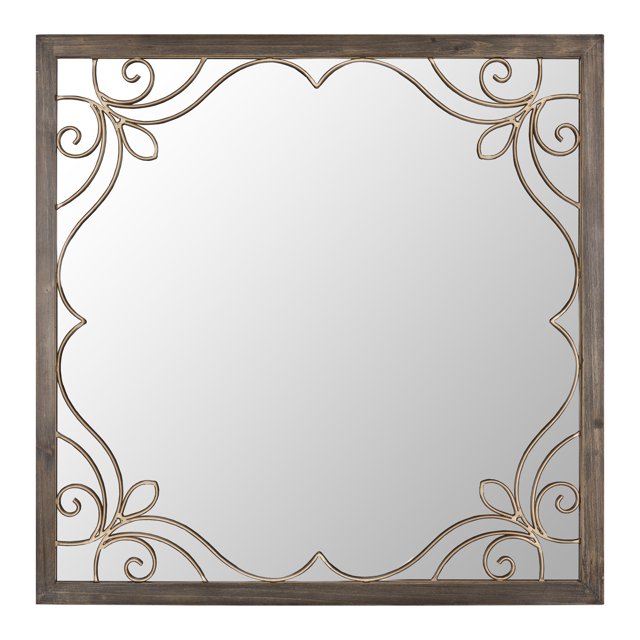 homeroots bed & bath 389855 Traditional Square Wall Mirror with Metal Detailing