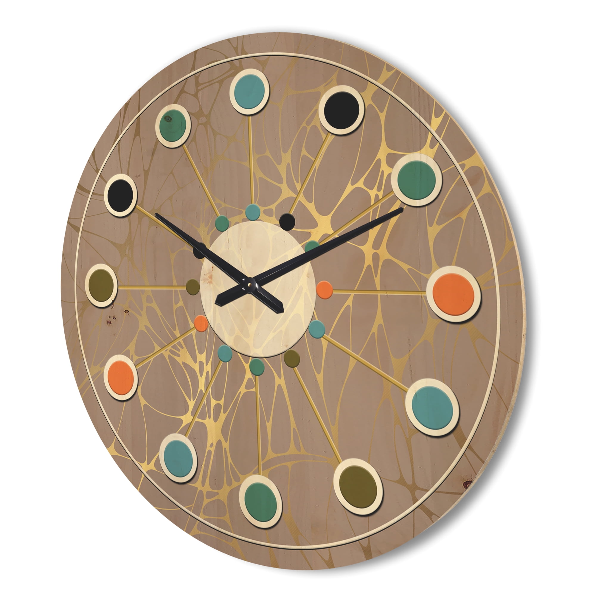 Designart 'Golden Colored Marble Design II' Mid-Century Modern Wood Wall Clock