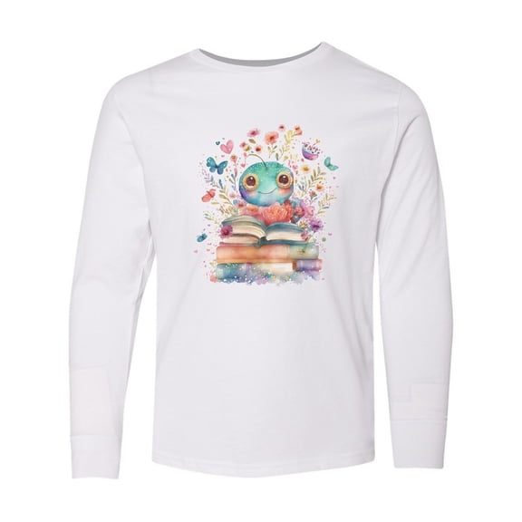 Inktastic Bookworm Flowered Reading Long Sleeve Youth T-Shirt