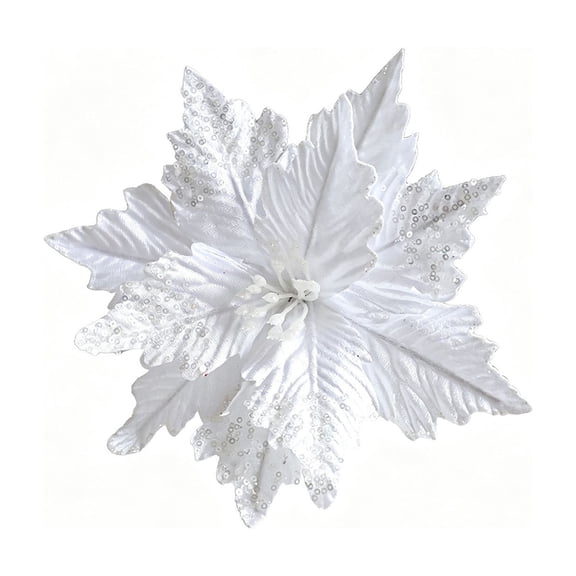 JeashCHAT Sequin Poinsettia Flower Picks, Christmas Tree Decorations, Fabric Artificial Christmas Flower Stem, Glitter Fake Floral for Vase Xmas Holiday Party Home Decor, 10.24" x 10.82"