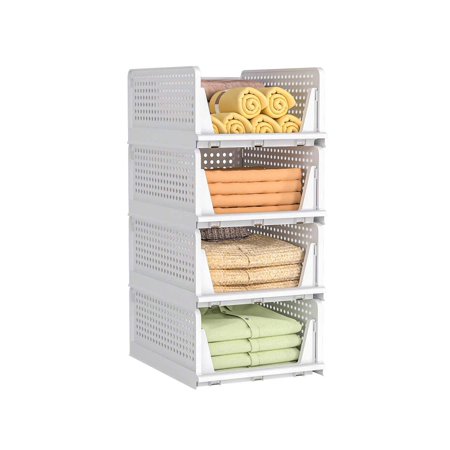 Stackable Plastic Storage Drawers (4-Pack) - Closet Organizer Bins & Shelf Organizer for Wardrobe Clothes Space-Saving Home & Bedroom Storage Durable for Clothing/Accessories