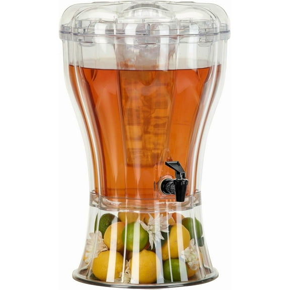Clear Drink 3.5 Gallon Plastic Beverage, Comes with Stand, Spigot, Ice Cone, Large Punch Dispenser for Parties