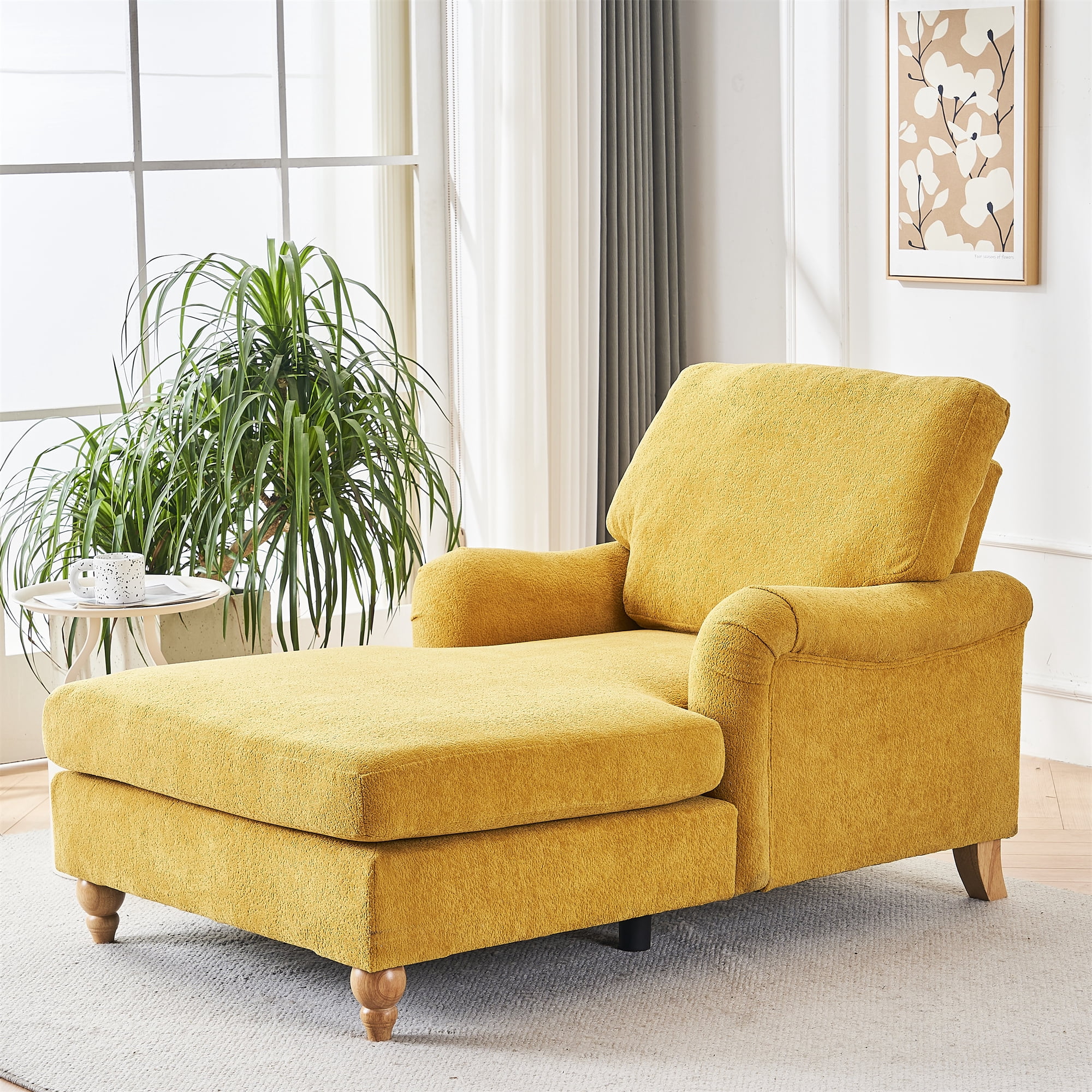 Aukfa Modern Oversized Chaise with Adjustable Backrest, Sleeper Chair Sofa Recliner for Living Room, Yellow