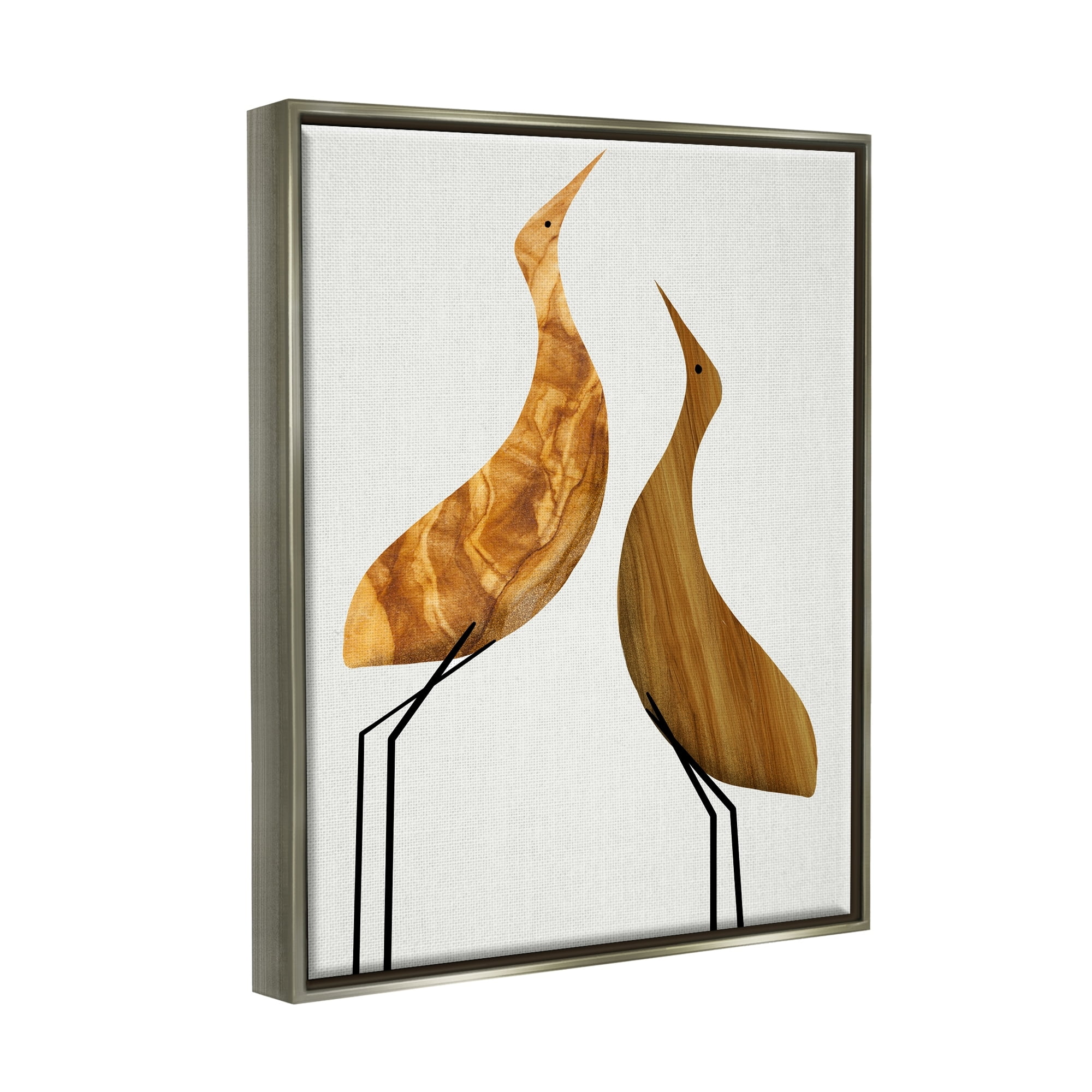 Stupell Industries Modern Rustic Tree Patterned Birds Minimal Abstract Luster Gray Framed Floating Canvas Wall Art, 24x30, by Daphne Polselli