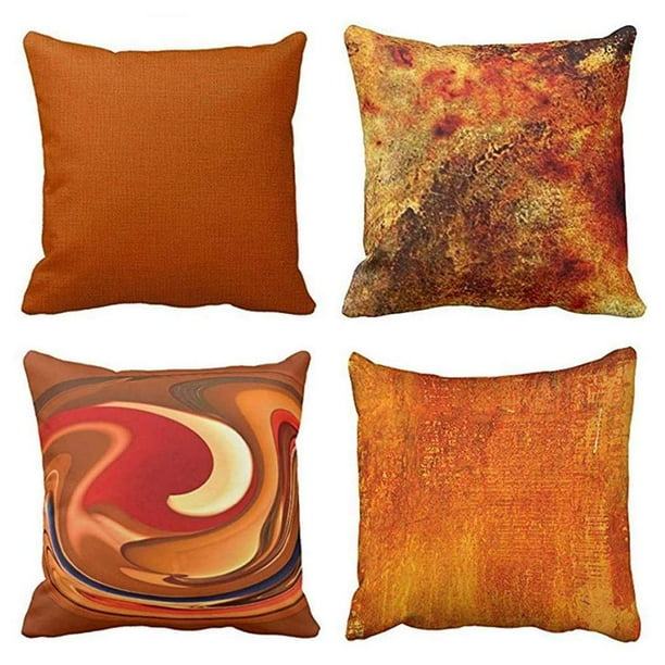 SUFAM Set of 4 Pillow Cases Burnt Orange Abstract Red Tan Funky