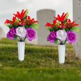 thumbnail image 5 of Artificial Cemetery Flowers for Grave, Set of Artificial Memorial Flowers with Vase for Outdoor Cemetery Headstones Graveyard Gravestone Decoration (Red Lily&White Purple Peony), 5 of 5