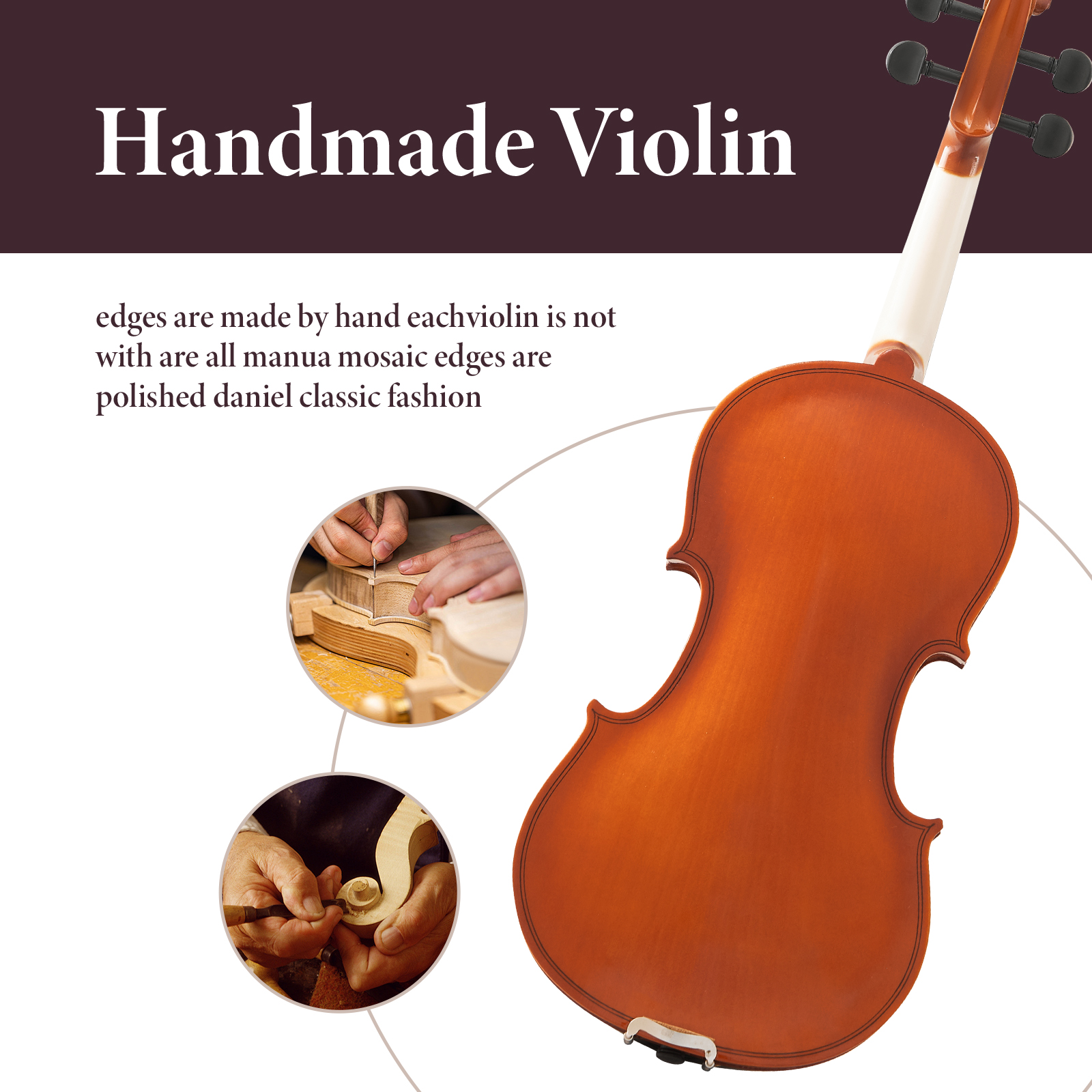 Mintazer 4/4 Full Size Violin Set with Hard Case & Bow Solid Wood Violin Fiddle Beginners for Students Performers Adults