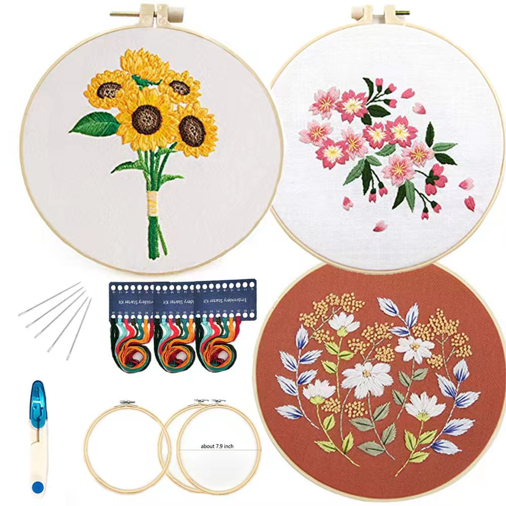 Maydear Embroidery Kit for Beginners Adults with Flower Pattern, Cross  Stitch Kits, French Stamped Embroidery Starter Kit Including Embroidery  Hoop