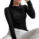 thumbnail image 2 of Camisa básica de manga larga para mujer, camisa con cuello inclinado y hombros plisados para interior y exterior, color negro L, 2 of 7