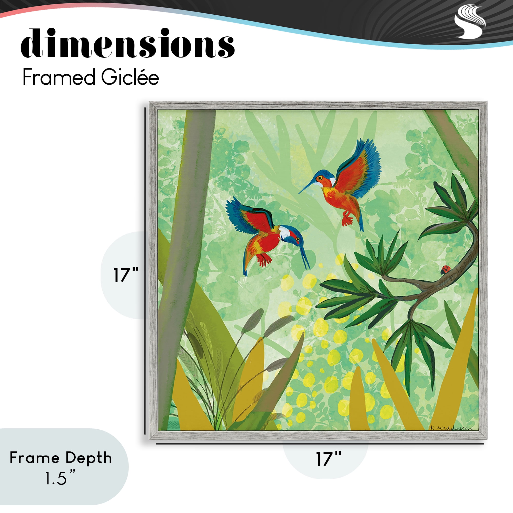 Stupell Industries Kingfishers in Jungle Branches Gray Framed Giclee Art, design by Kay Widdowson