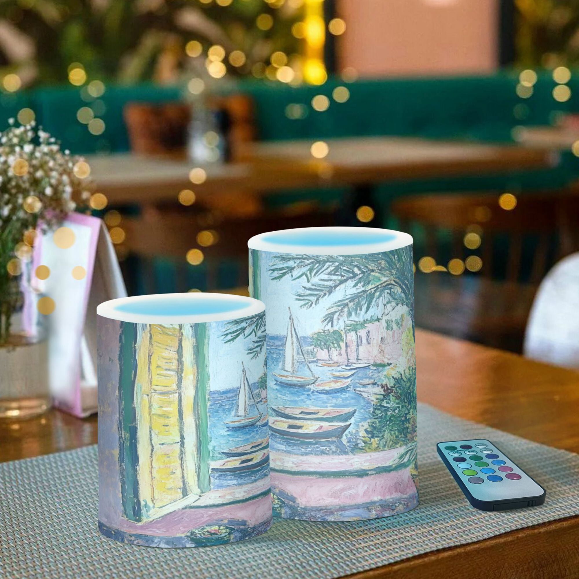 Yayeee Flameless Candles with Remote Flickering Battery Operated Multi Color Changing, Ocean Boat