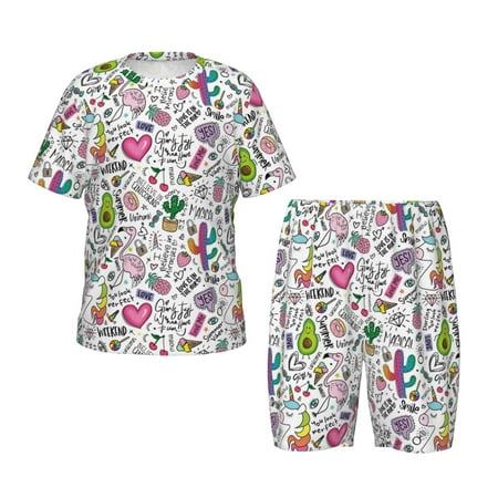 Luyuia Fun Animal with Unicorn Print Girls  2-Piece Tie-Dye Pajama Set  Cute Summer Loungewear with Shirt and Tank Shorts Nightwear-Large