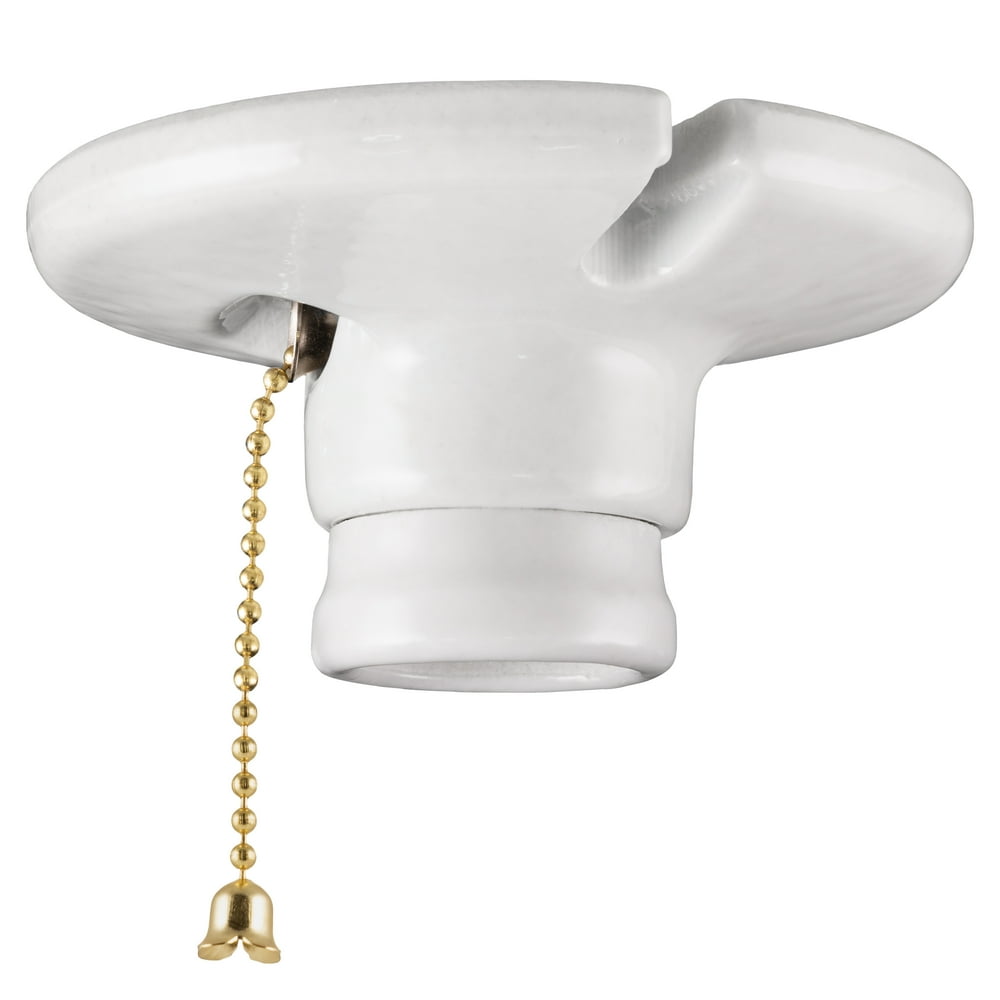 Gneral Electric Porcelain Lamp Socket, Medium Base, Pull Chain, White