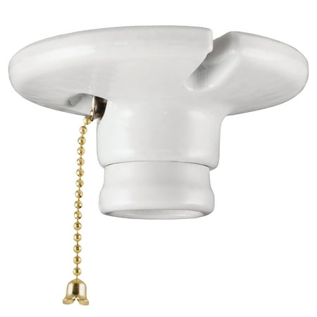 GE Porcelain Lamp Socket, Medium Base, Pull Chain, White – 18303