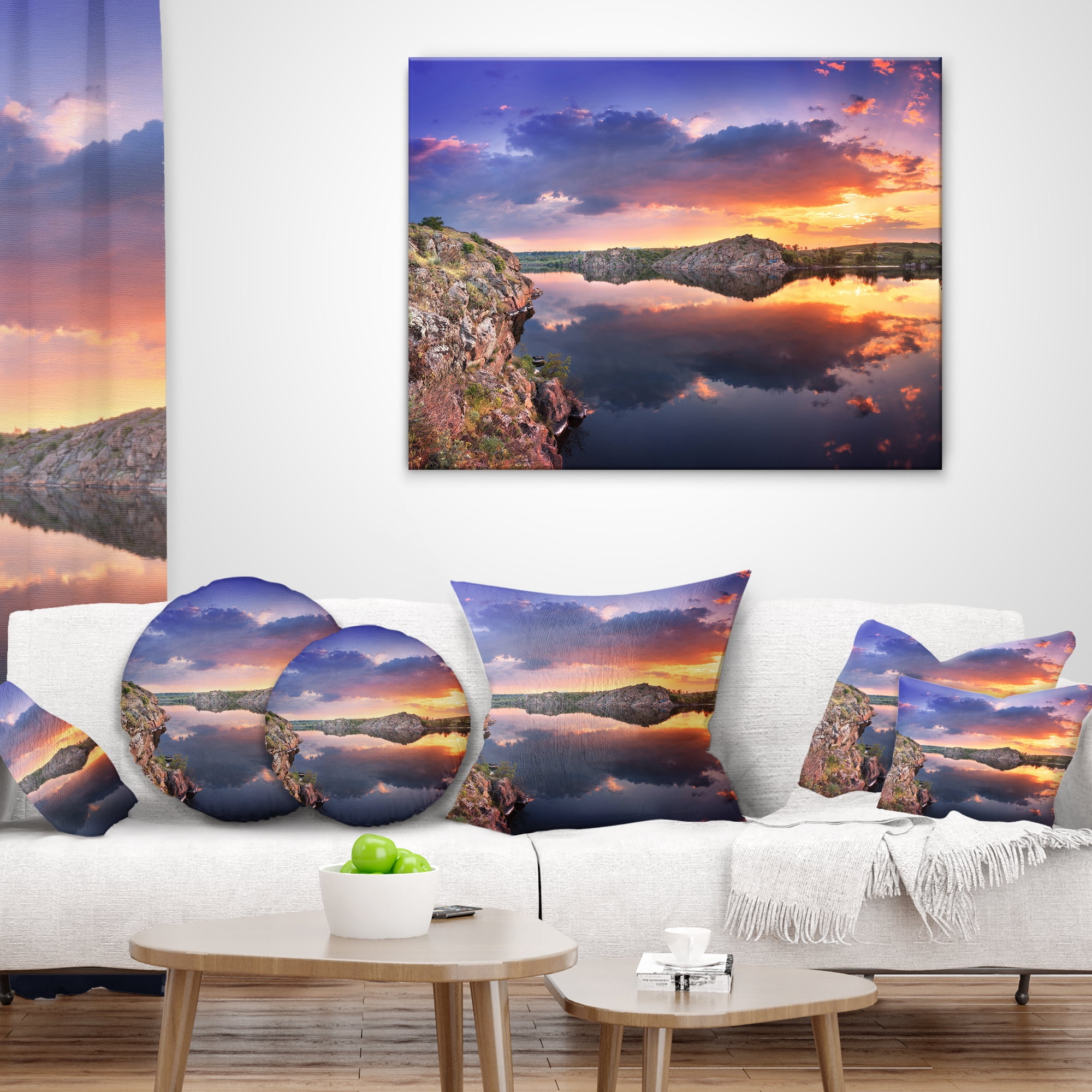 Designart Large Summer Clouds Reflection - Landscape Photography Throw Pillow - 12x20