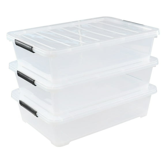 HLL 40 Quart Plastic Underbed Storage Boxes, Clear Under Bed Plastic Storage Bin with Wheel, 3 Pack