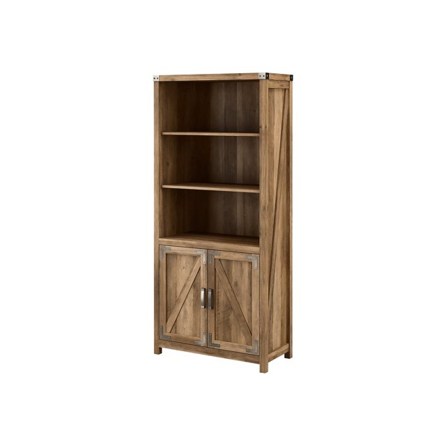 Bush Furniture Knoxville Tall 5 Shelf Bookcase with Doors in Reclaimed Pine