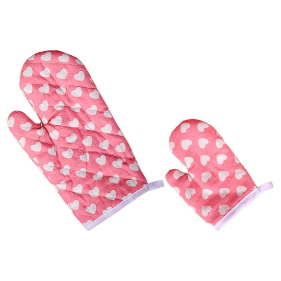 PENIKOKO 2-Pack Heart Pattern Cotton Kitchen Gloves Non- Oven Mitts for Baking Cooking and Family Use