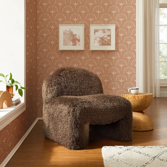 Modway Mina Faux Fur Accent Chair in Brown