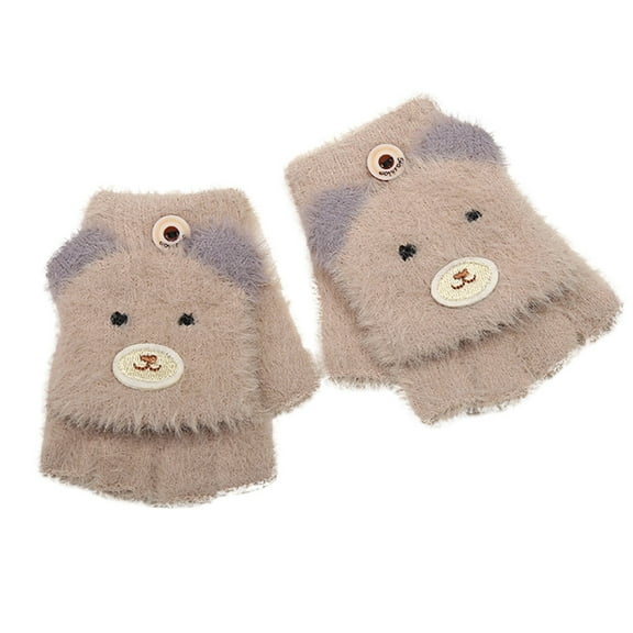 Yanyanz Gloves Mittens, Winter Half Finger Flip Plus Velvet Gloves Warm And Thick Plush Children Gloves, Gloves Coffee One Size