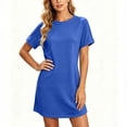 thumbnail image 5 of QUNYINEY Blue Plus Size Dresses for Women Midi A Line Short Sleeve Summer T-Shirt Dress with Pockets Crew Neck Loose Fit Casual Dresses, 5 of 7