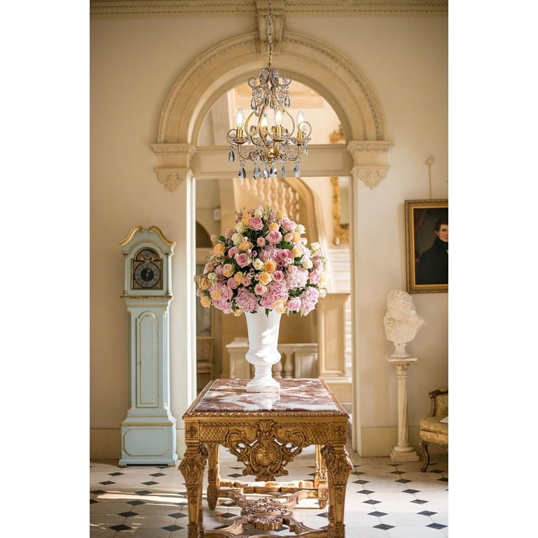 ALOADECOR 4-Light French Country Chandelier - Antique Gold With Crystal Teardrops, Adjustable Chain