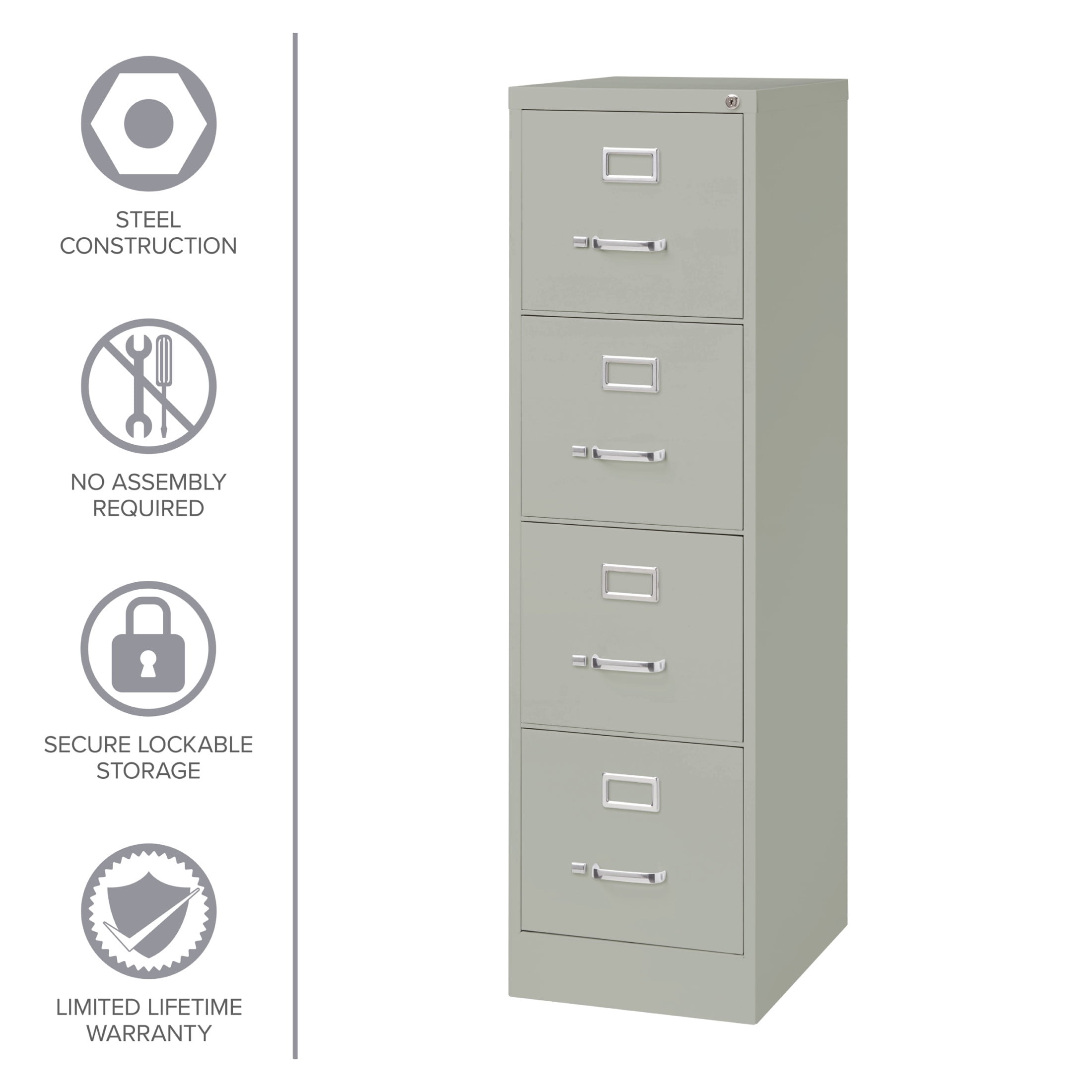 Hirsh 4 Drawer Letter Locking Metal Vertical File Cabinet, 22" Deep, Gray