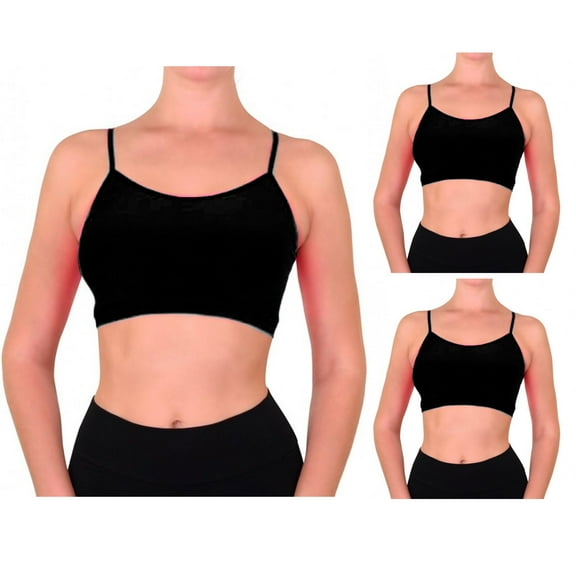 3 Pc Seamless Spaghetti Strap Crop Tank Top Stretch Cami Bandeau Bralette Black