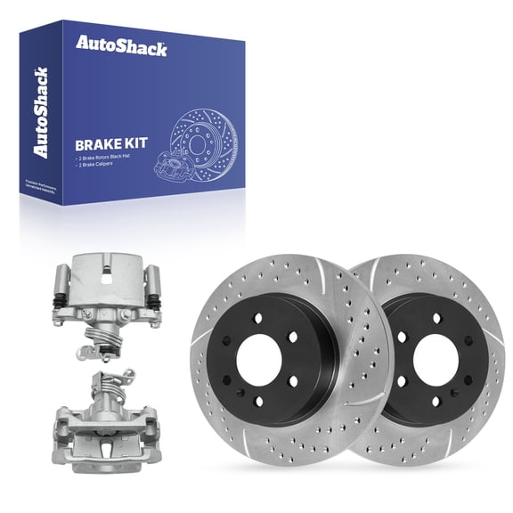 AutoShack Rear Solid Drilled & Slotted E-Coated Brake Rotors   Calipers 4-PC Brake Kit Replacement for 2006-2009 Chevrolet Uplander 2006-2007 Buick Terraza ShadowGuard 11.81" (300 mm)