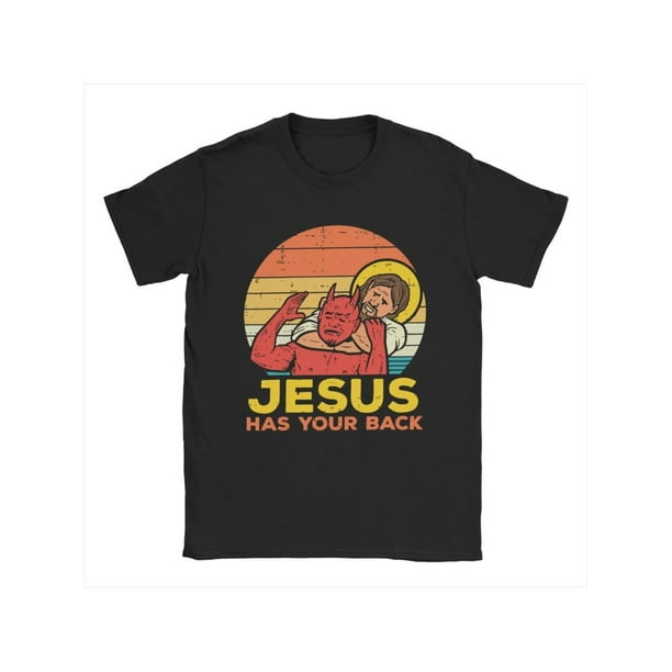Camiseta divertida de BJJ "Jesús te respalda" | Camiseta gráfica retro con humor cristiano | Camiseta unisex de Jiu Jitsu