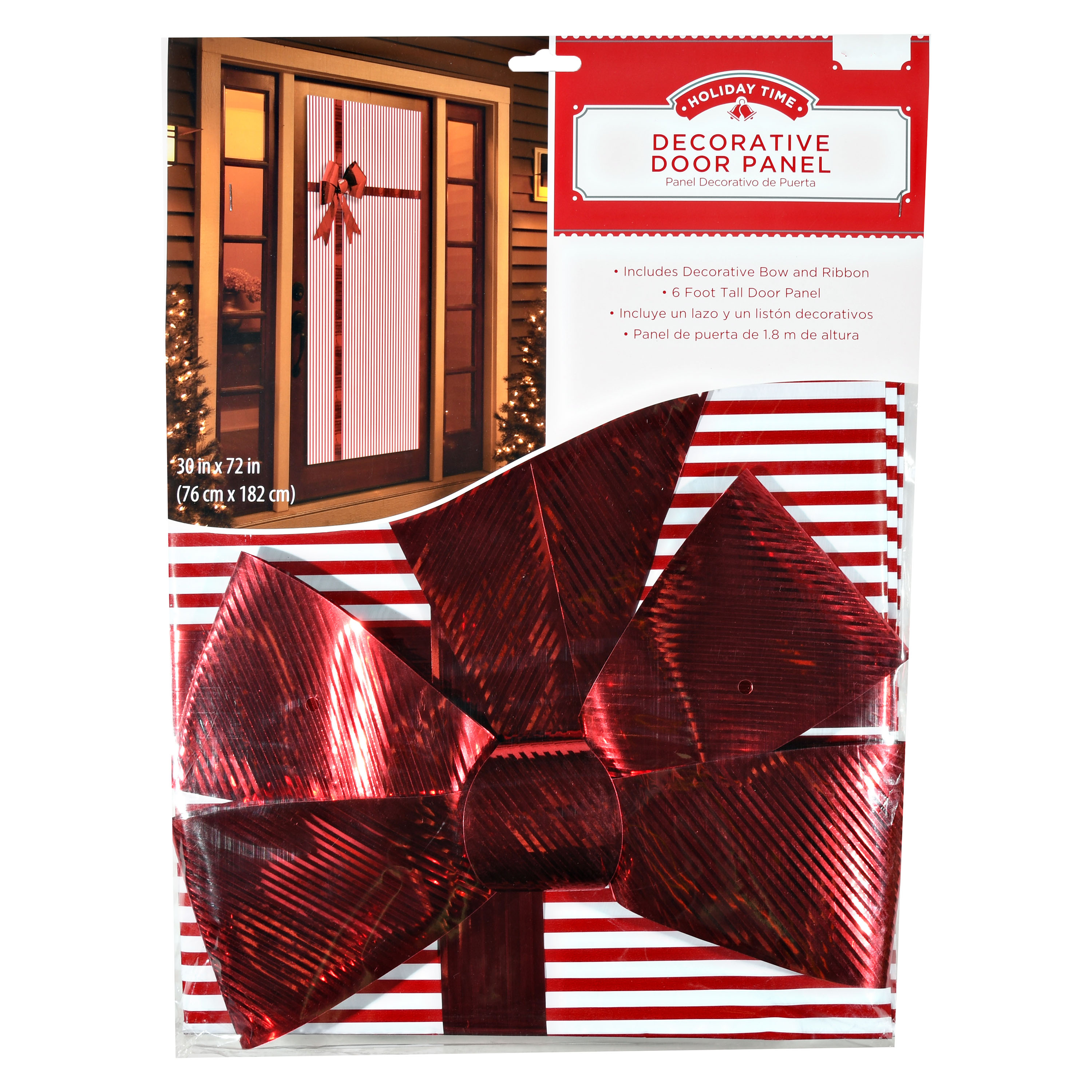 Holiday Time Christmas Decor 30" x 72" Decorative Candy Stripe Door Panel with Bow - Walmart.com 