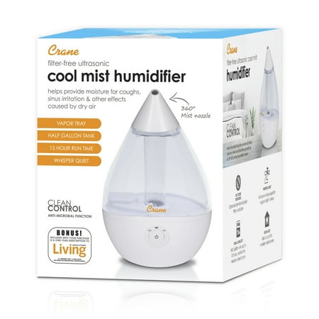 CRANE - 0.5 Gal. Droplet Ultrasonic Cool Mist Humidifier - Clear/White