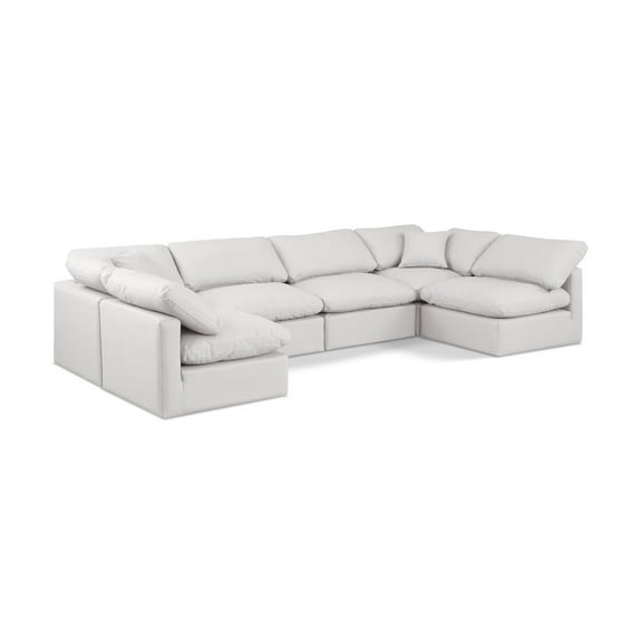 Meridian Furniture Indulge 199" Cream Vegan Leather U-Shaped Modular Sectional