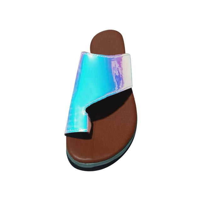 Moda para mujer Pisos Color fluorescente Punta abierta Zapato de playa Zapatillas romanas Wmkox8yii hj789