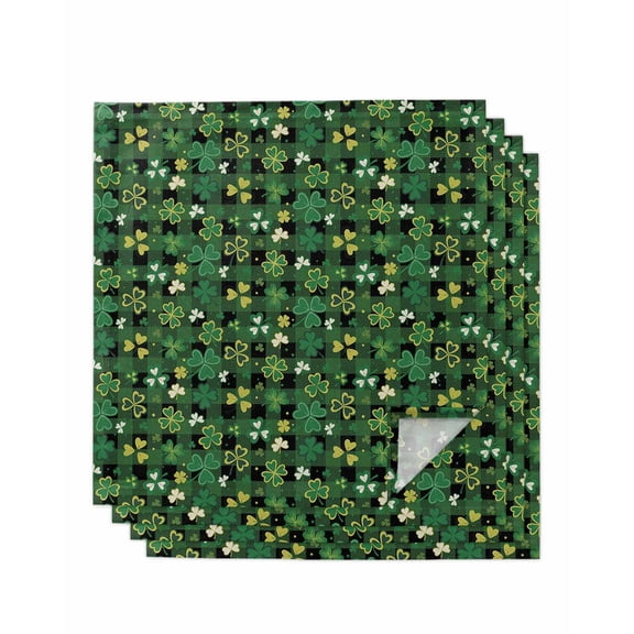 St. Patrick's Day Cloth Napkins Set of 4 Reusable Dinner Napkins, Spring Green Lucky Shamrock Grass Retro Cocktail Napkin Washable Table Napkins for Wedding/Holiday Party/Baby Shower 20"x20"