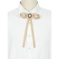 thumbnail image 4 of DARING DIVA Women's Long Ribbon Pre-Tied Bow Tie with Faux Pearl Khaki, 4 of 5