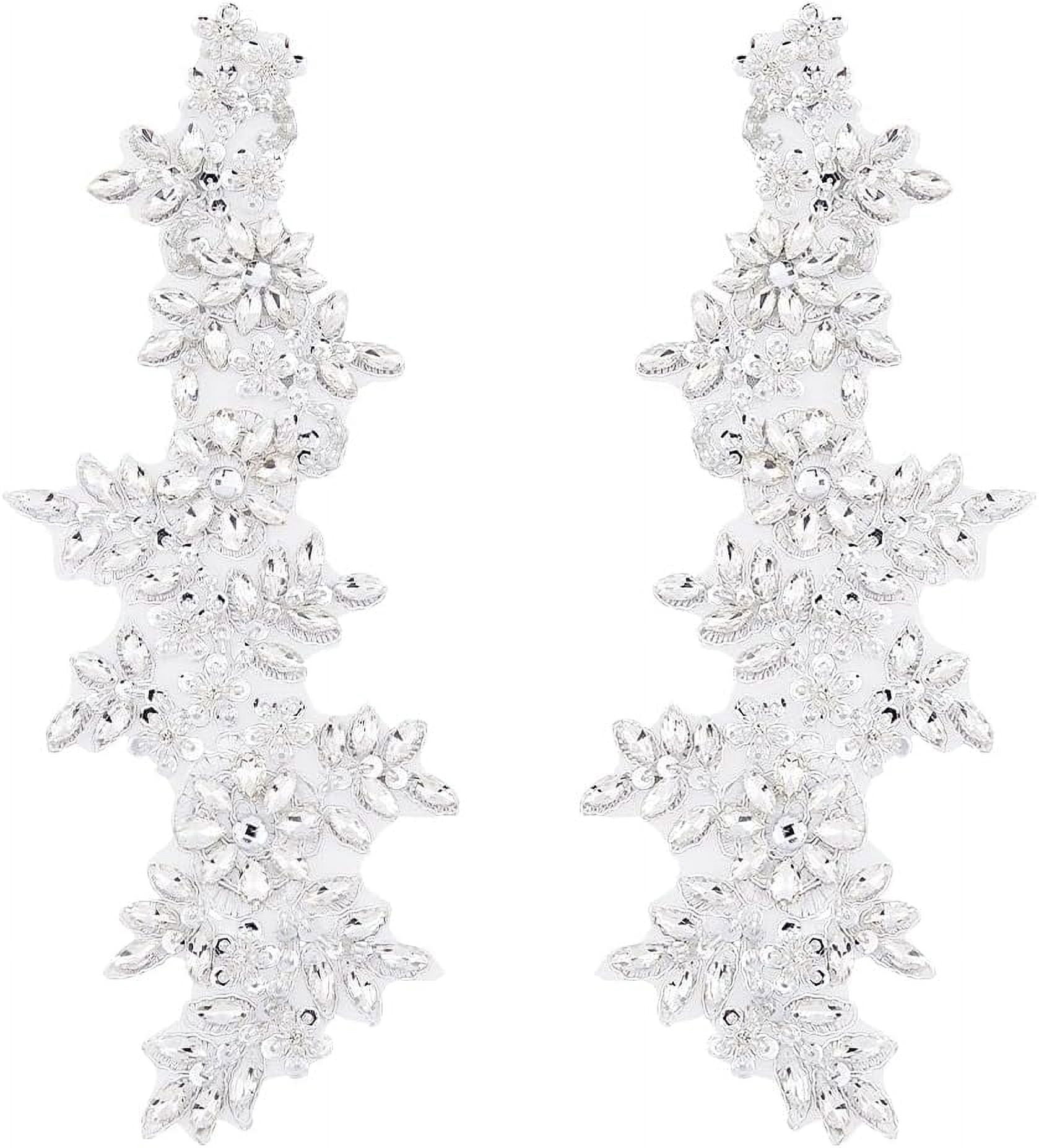 2Pcs Flower Lace Bead Applique Handmade Rhinestones Appliques Embroidery Floral Patch Sewing Beads Trim Patch Sparkly Sequins Beaded Applique for DIY