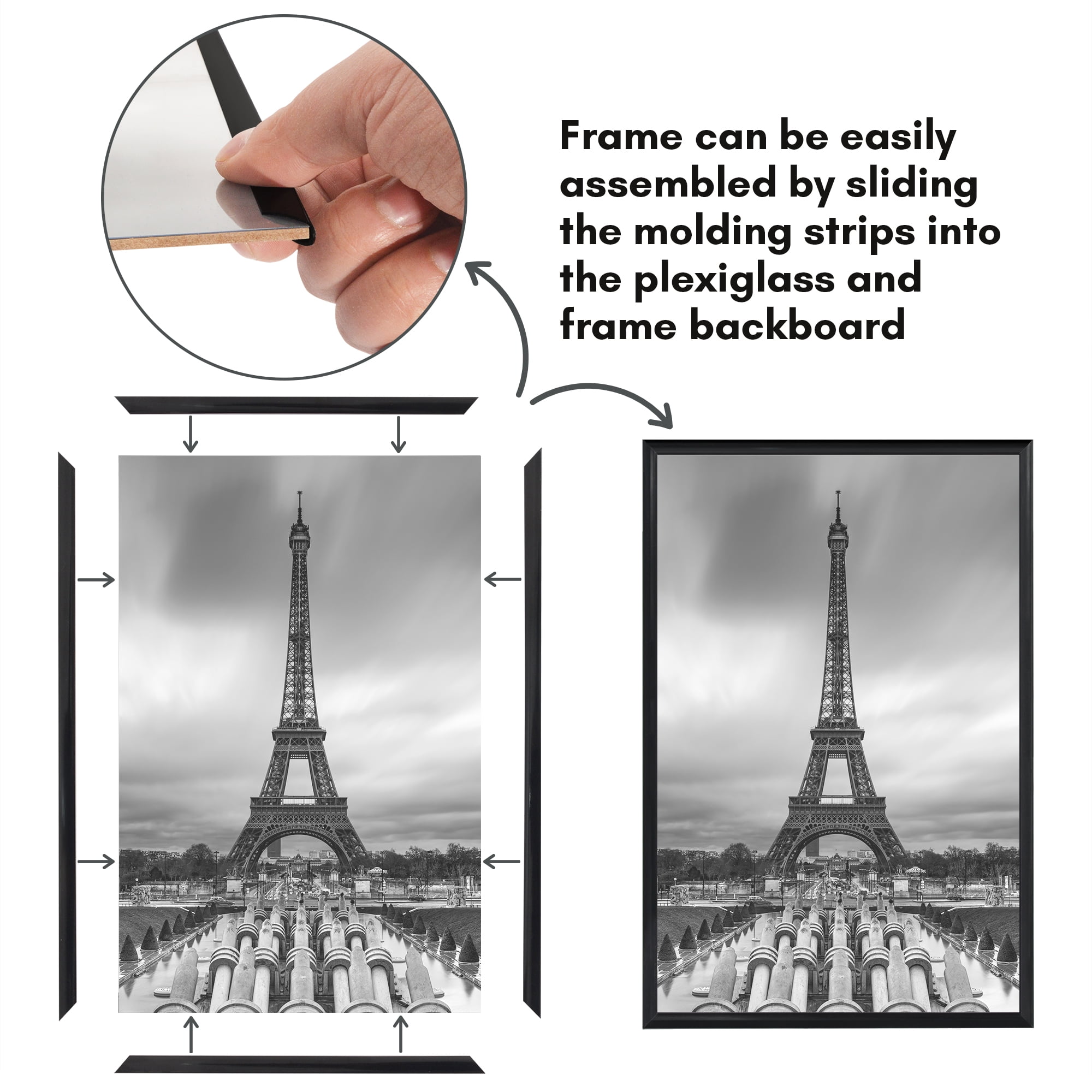 Americanflat 11x17 Picture Frame 3 Pack Polished Front Cover Slide Photo Buildable Molding Fusion - Black